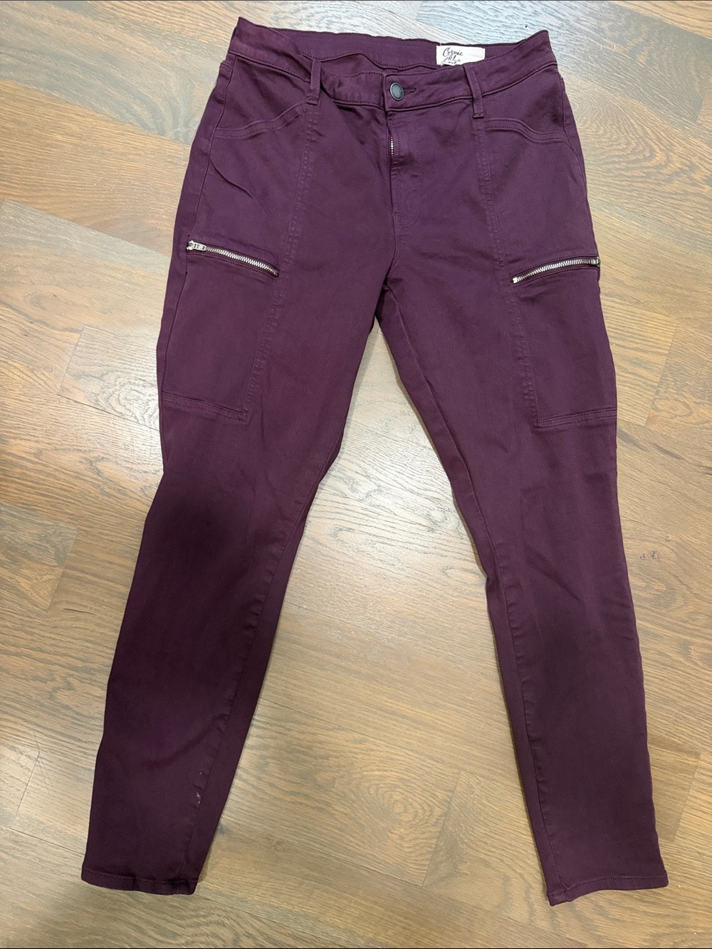 Skinny Cargo Pants in Plum with Zip Thigh Pockets